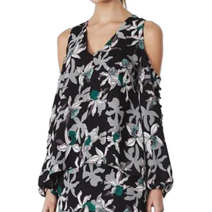 ELLIATT Women’s cold shoulder floral print button down blouse size extra small